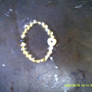 Citrine Bead Stretch Bracelet Handmade with Yellow Howlite Bead 7-8 inches
